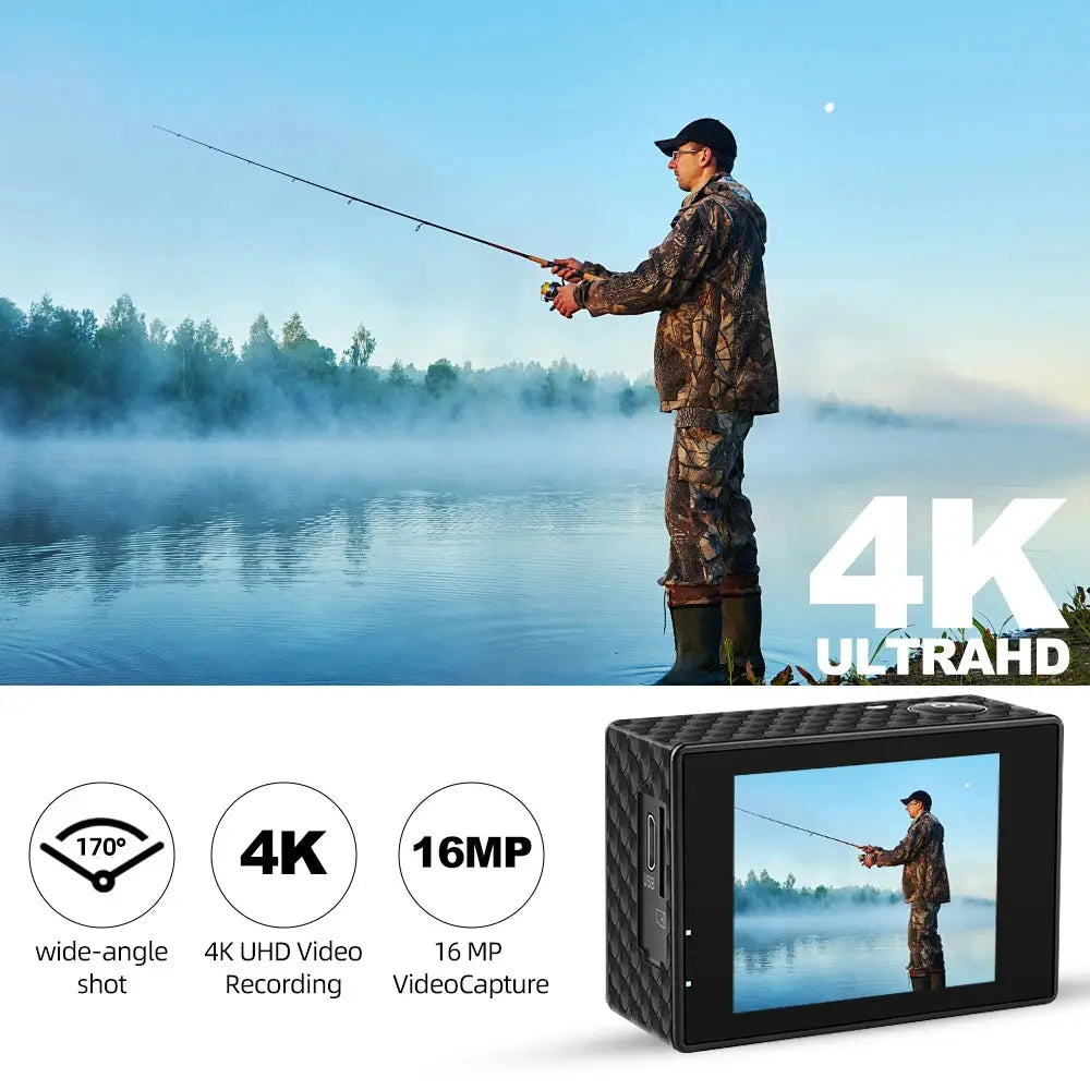 Action Camera Ultra HD 4K 16.0MP Wi-Fi 2.0" Screen 170D Webcam Ai-TechWorld 