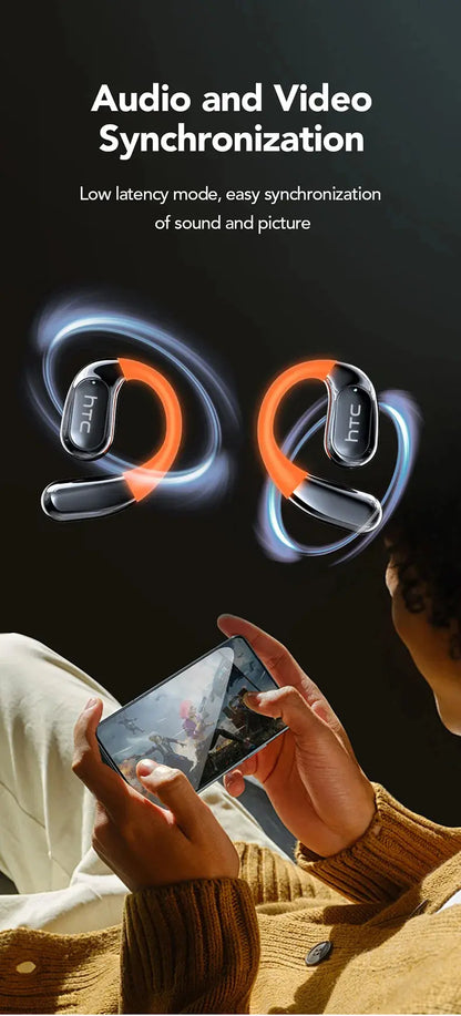HTC NE27 Wireless Headphones AI Translator Earbuds OWS Sports Bluetooth Earphones Glowing Earhook Customizable Wallpaper Screen Ai-TechWorld 