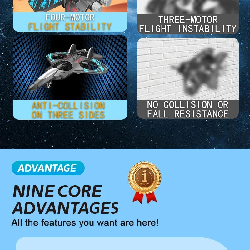 2.4G remote control fighter electric foam glider stunt tumbling UAV hovering helicopter with LED colorful lights aircraft model Ai-TechWorld 