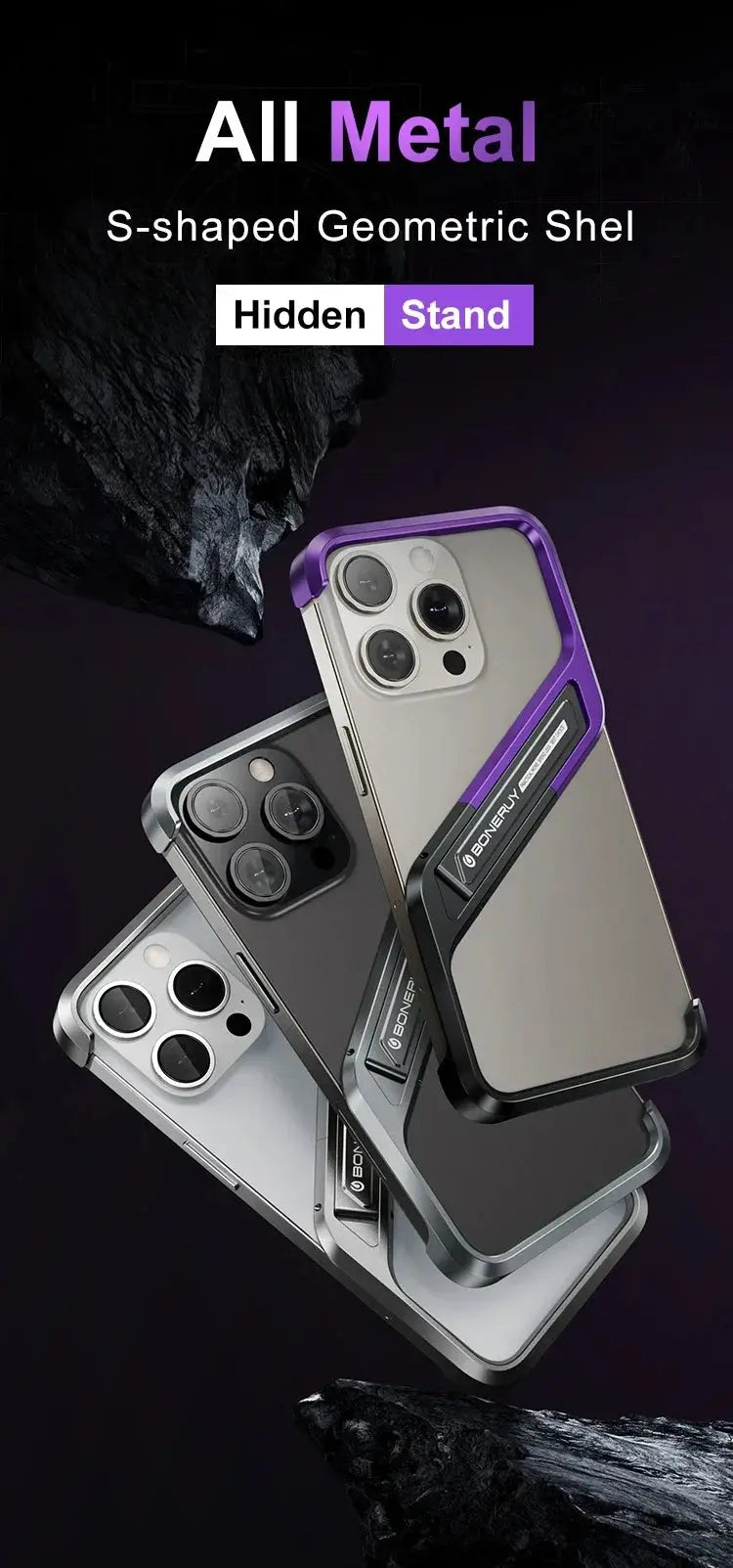 S-Shaped Metal Geometric Rimless Phone Case For iPhone 14 15 16 Pro Max 16ProMax Aluminum Alloy Hidden Stand Bracket Cover Funda Ai-TechWorld 