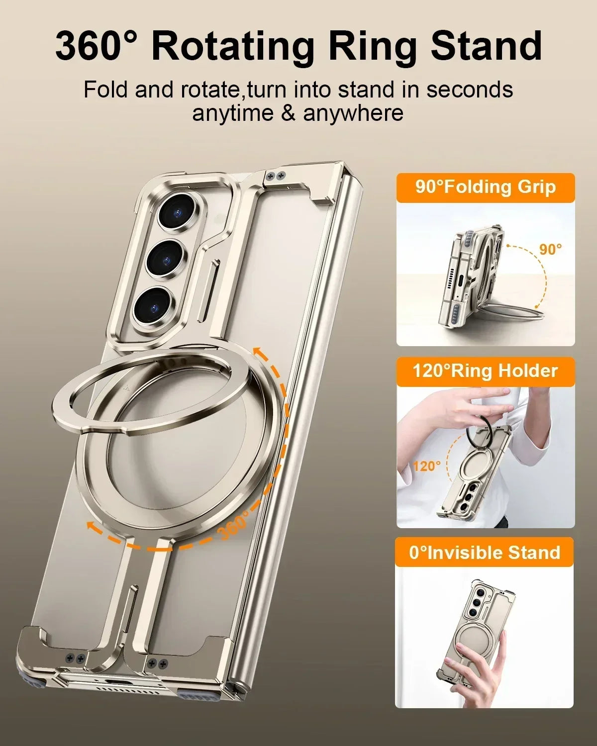 Eary for Samsung Galaxy Z Fold 6 5 Case with Magnetic Stand Magsafe Protective Cover Metals Frameless Bumper Wireless Charging Ai-TechWorld 