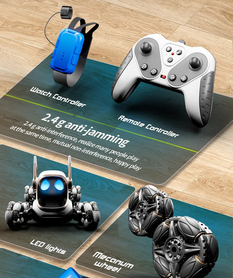 2025 NEW DWI Eight Wheeled Stunt Dog 2.4G Remote Control Intelligent Swing Arm Drift Robot Dog Climbing Car Children's Gift Toy Ai-TechWorld 