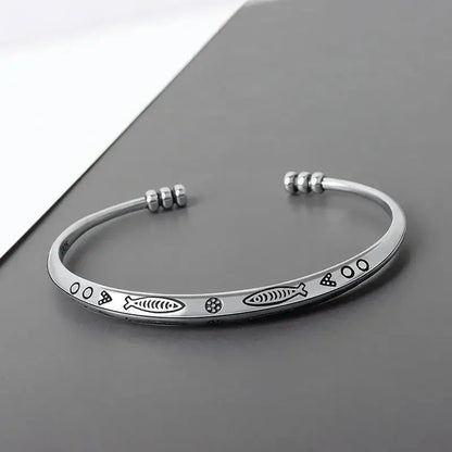 Retro Tibetan Six-Character Mantra Bracelet Scripture Lotus Opening Silver Plated Bracelet Twisted Line Men\\\'s Cuff Bracelet Ai-TechWorld 
