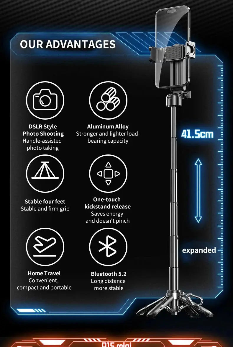 Newly Upgraded Design Mini Bluetooth Portable Telescopic Multifunctional Tripod Phone Selfie Stick Ai-TechWorld 