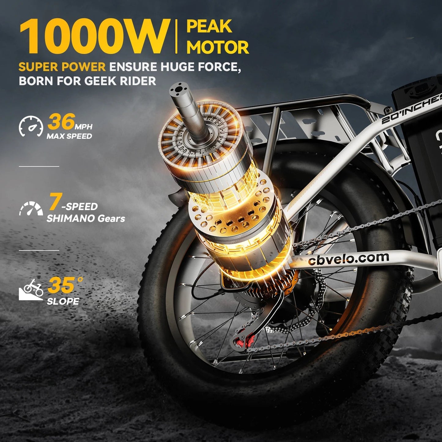 Cybervelo EK4 Folding Electric Bike, 48V 960WH Large Removable Battery E-Bike, 30+MPH, 80 Miles Max Range, 20" FatTire for Adult Ai-TechWorld 