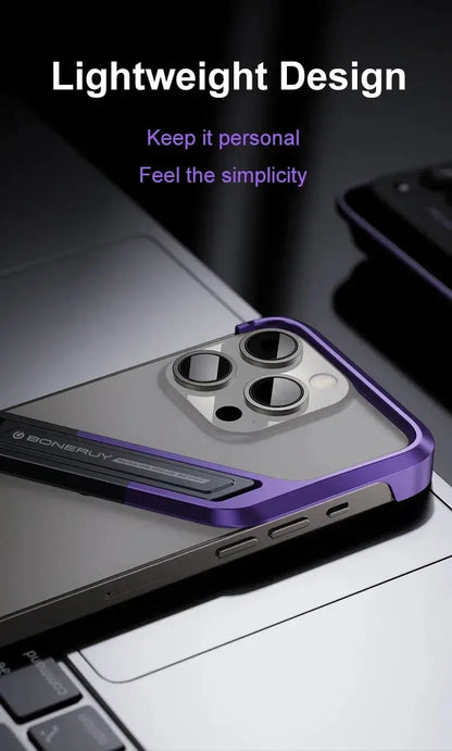 S-Shaped Metal Geometric Rimless Phone Case For iPhone 14 15 16 Pro Max 16ProMax Aluminum Alloy Hidden Stand Bracket Cover Funda Ai-TechWorld 