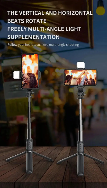 Selfie Stick With Wireless Bluetooth LED Fill Light Extended Tripod Ai-TechWorld 