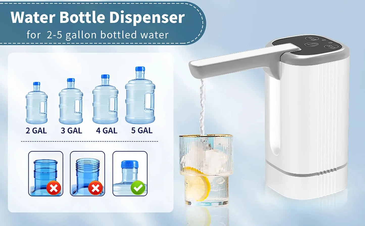 Water Dispenser Bottle Pump, Electric Water Pump for Universal 2-5 Gallon Bottle, Portable USB Charging Drinking Water Dispenser Ai-TechWorld 