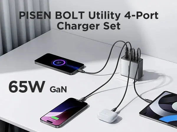 PISEN 65W 4-Port GaN Charger w/ 4FT C-C Cable, Fast Charge for MacBook, iPhone 16-14, iPad, Galaxy S24, Pixel 8, Steam Deck Ai-TechWorld 