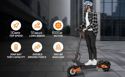 FREEBOY 6000W Fast Electric Scooter for Adult, Daul Motor 50mph, 60V 30Ah, 11'' Off Road Tires, 55miles Range, Foldable eScooter Ai-TechWorld 