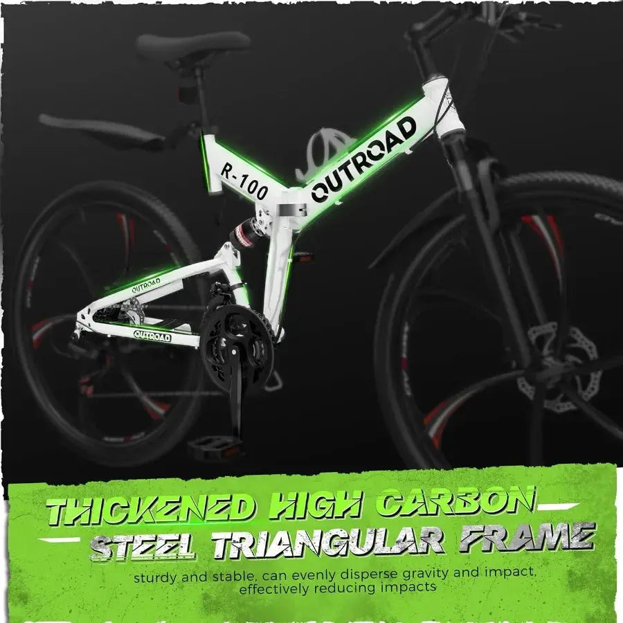 Outroad 26 Inch Folding Mountain Bike 21 Speed Full Suspension with Dual Disc Brake for Adults Men Women HighCarbon Steel Frame Ai-TechWorld 