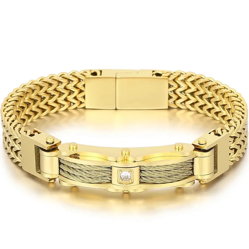 Luxury Bracelet for Men Gold 12MM Wide Stainless Steel Square Wrist Bracelets Ai-TechWorld 