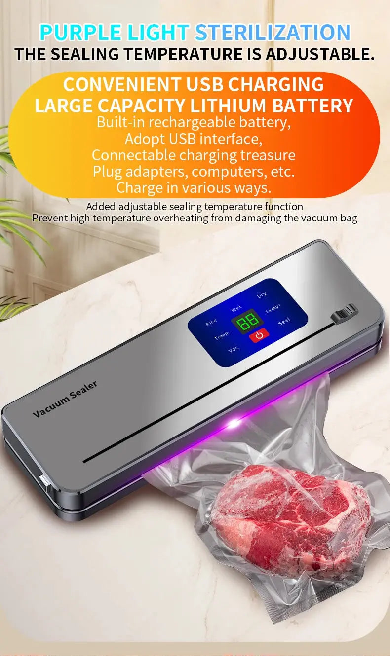 Wireless Portable Charging Vacuum Sealing Machine With Multi Package Vacuum Touch Button And Sealed Countdown Display Ai-TechWorld 