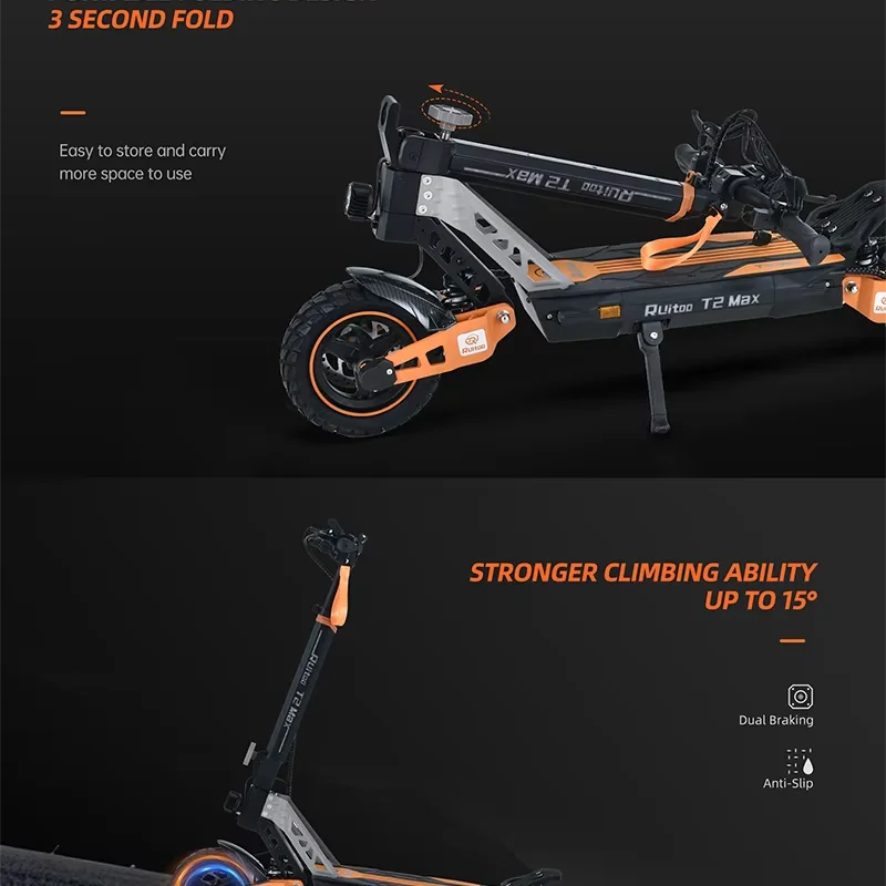 Ruitoo T2Max 1000W Nice design Electric Scooter Folding Two Wheel Scooter for Adults Ai-TechWorld 