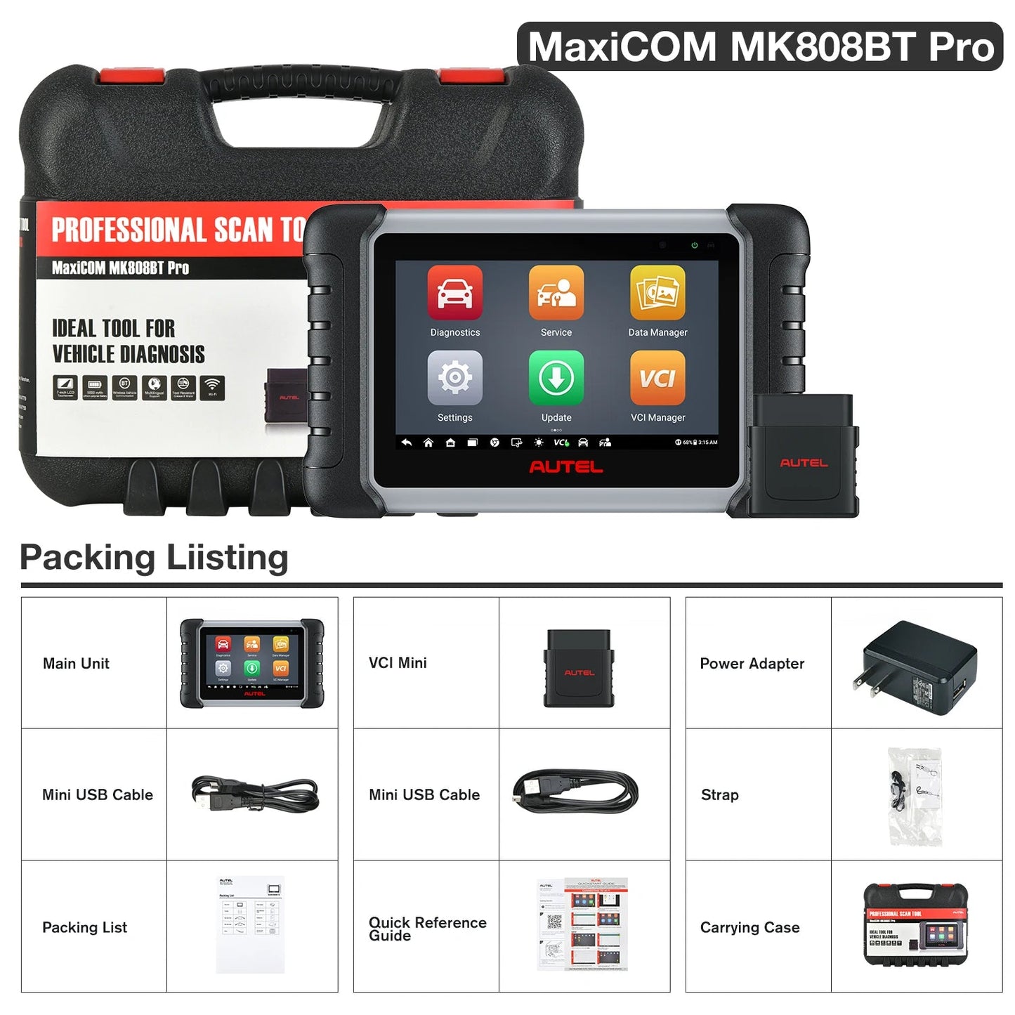 Autel MaxiCOM MK808BT PRO Car Automotivo Diagnostic Tools Bluetooth OBD2 Scanner Code Reader Diagnosis Tool PK MK808KBT MK808S Ai-TechWorld 