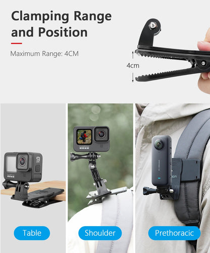 Vamson Backpack Clip for Insta360 x3 for GoPro Hero 11 10 9 Camera 360° Rotate Shoulder Belt Mount Accessories for Dji Action Ai-TechWorld 