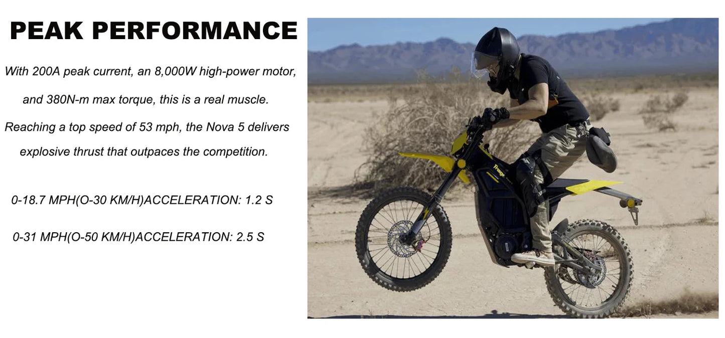 NEW Electric Dirt Bike Mid-Drive Motor 72V/40AH/8000W(Peak) 53MPH Electric Motorcycle Bike 380N.m Fast Charging Off-Road Bike Ai-TechWorld 