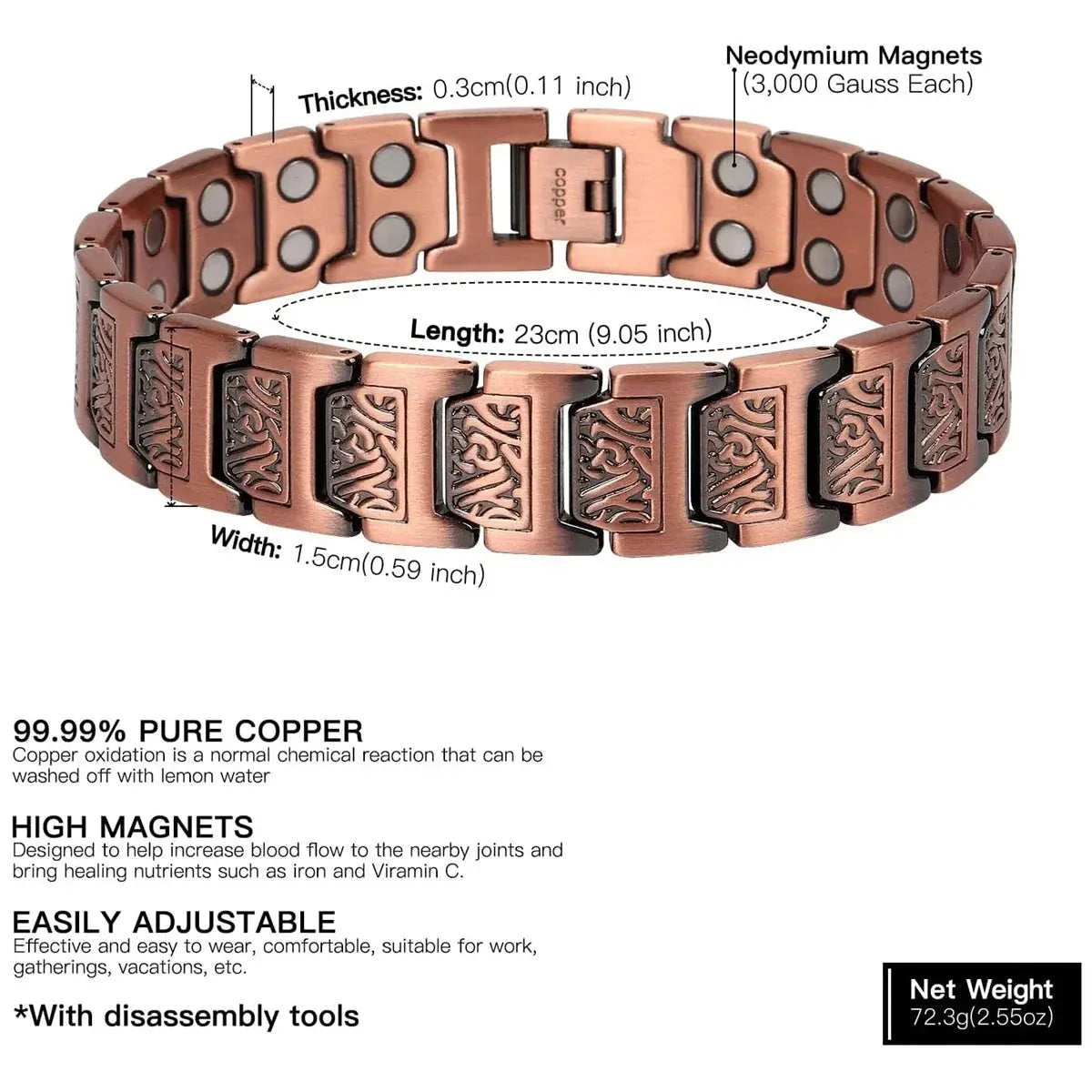 ARADOO Copper Bracelet for Men 100% Pure Copper Magnetic Link Bracelets Jewelry Gift with Adjustable Sizing Tool Ai-TechWorld 