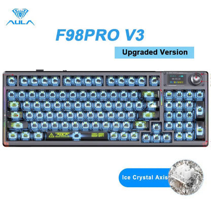 AULA F98PRO Wireless Mechanical Keyboard Transparent Keycaps RGB Backlit Custom 2.4G Hot Swappable Gaming Keyboard With Screem Ai-TechWorld   ai-techworld