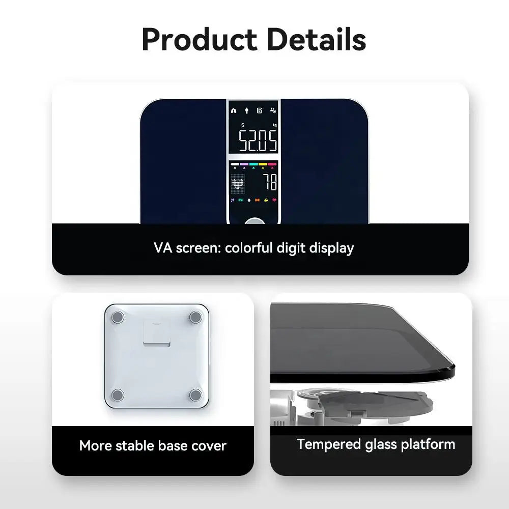 Scale for Body Weight, Smart Scale with 8-in-1 VA Display, High Precision Bathroom Digital Scale for Body Weight Heart Rate BMI Ai-TechWorld 