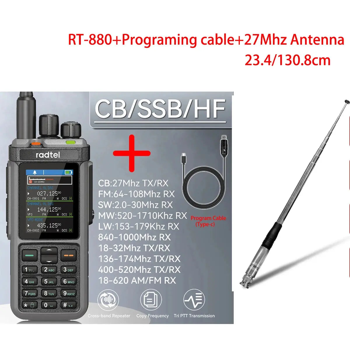 Radtel RT-880 10w Multi Band Ham Radio HF UHF VHF  with AM USB LSB CW CB LW MW SW SSB , 1024 Channels, Cross Band Repeaper Ai-TechWorld 