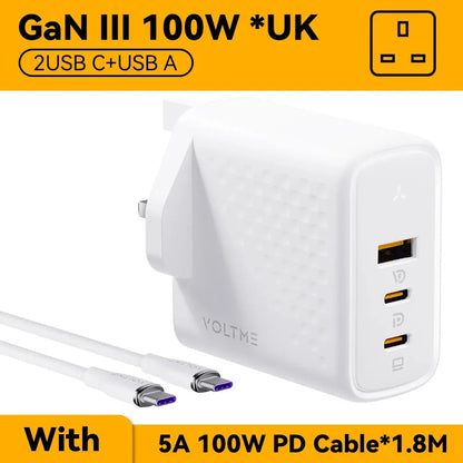 VOLTME 100W GaN Charger For Macbook Tablet USB Type C Charger Fast Charging Charger For iPhone 15 14 13 12 Quick Charge 4.0 3.0 Ai-TechWorld 