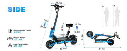 Arwibon 5600W Adult Electric Scooter Dual Motor Top Speed 46MPH,60V27AH, 11-inch Off-Road Tires Sport Folding eScooter with Seat Ai-TechWorld 