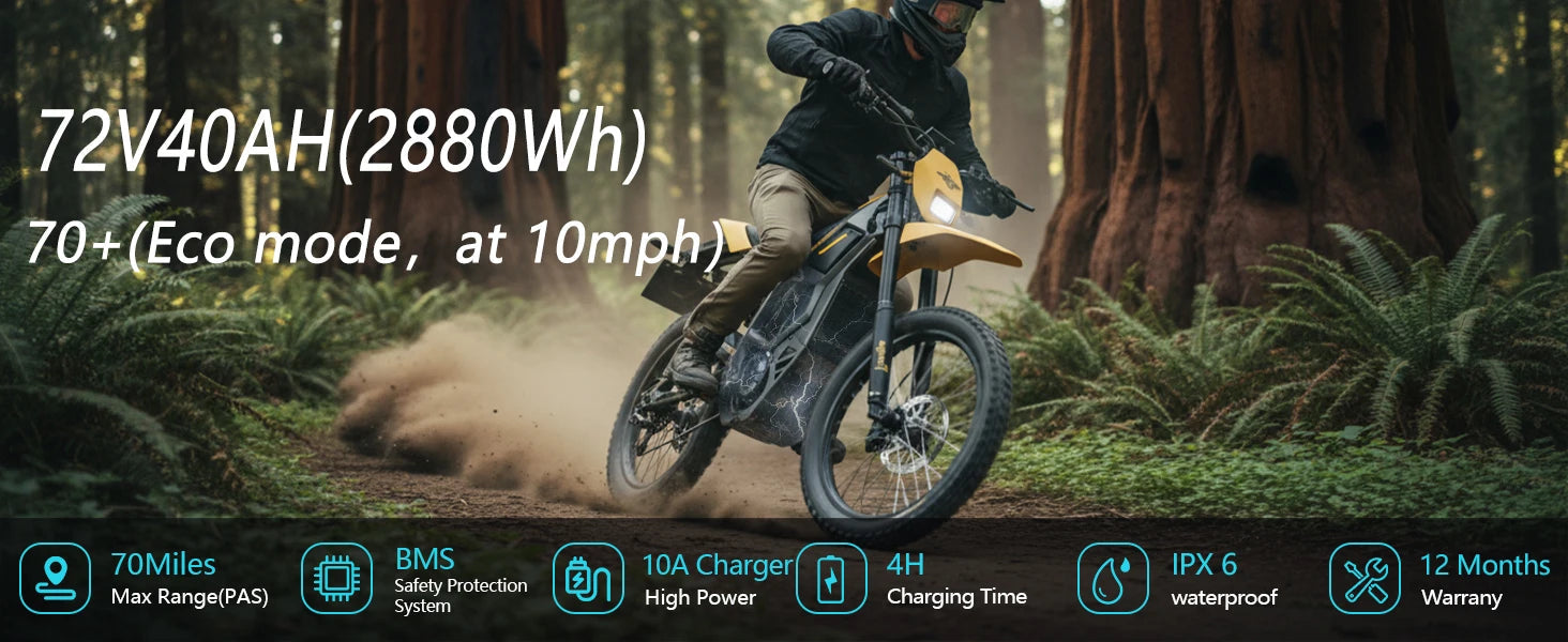 NEW Electric Dirt Bike Mid-Drive Motor 72V/40AH/8000W(Peak) 53MPH Electric Motorcycle Bike 380N.m Fast Charging Off-Road Bike Ai-TechWorld 