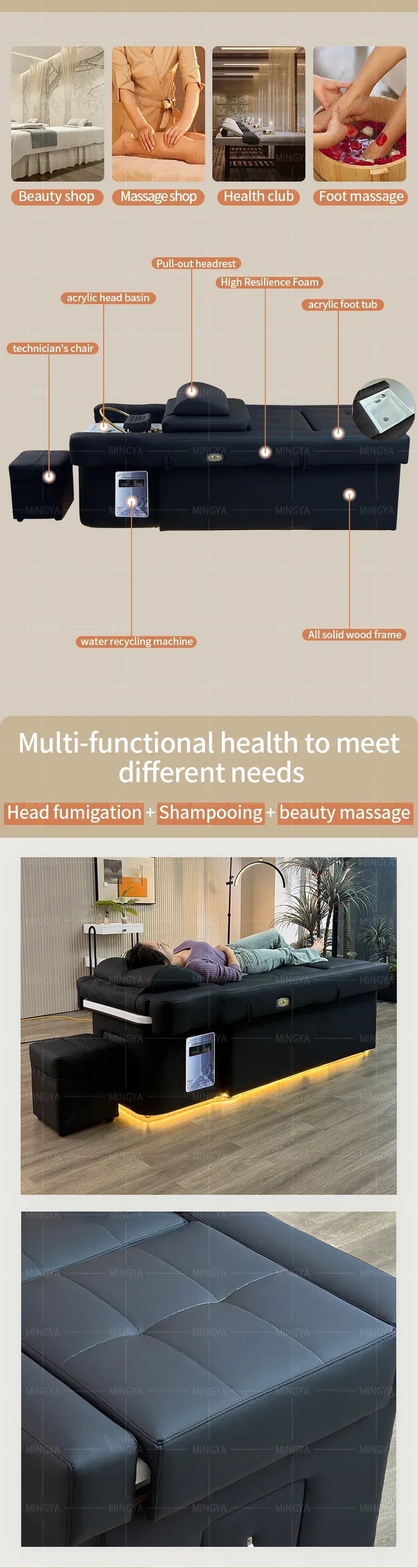 Factory Custom Made Hair Washing Bed for Hair Salon, Head Spa, Pedicure, Foot Massage, Hair Washing Chair. Ai-TechWorld 