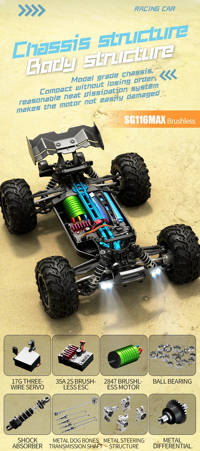 SG116 MAX 1:16 High Speed Drift Racing Car 80KM/H Brushless Motor 4WD SG316 MAX RC Off Road Car Monster Trucks Toy For Kids Gift Ai-TechWorld 