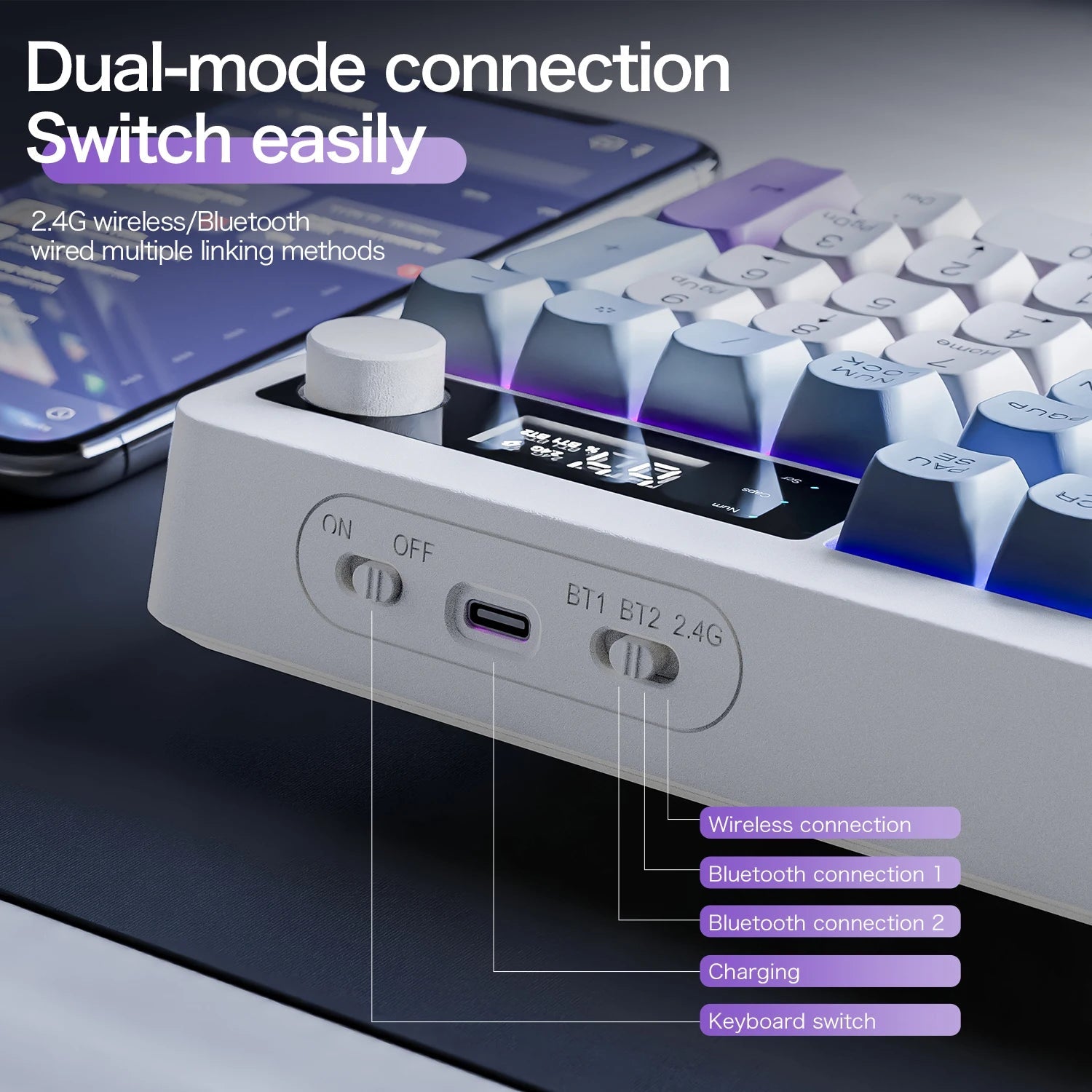 Xunfox TK100 Bluetooth wireless dual-mode keyboard desktop laptop office E-Sports gaming RGB light effect charging robot feel Ai-TechWorld   ai-techworld