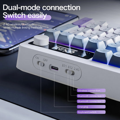 Xunfox TK100 Bluetooth wireless dual-mode keyboard desktop laptop office E-Sports gaming RGB light effect charging robot feel Ai-TechWorld   ai-techworld