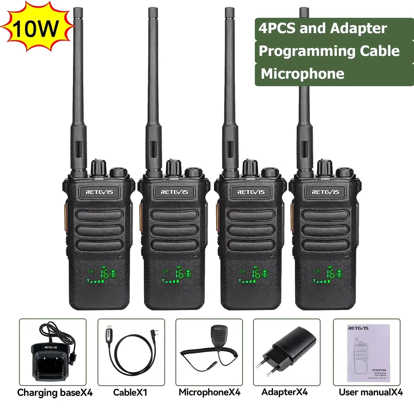 Retevis RT86 10W Walkie Talkie Professional Two Way Radio Long Range Walkie Talkie UHF Communication radio for Outdoor Business Ai-TechWorld 