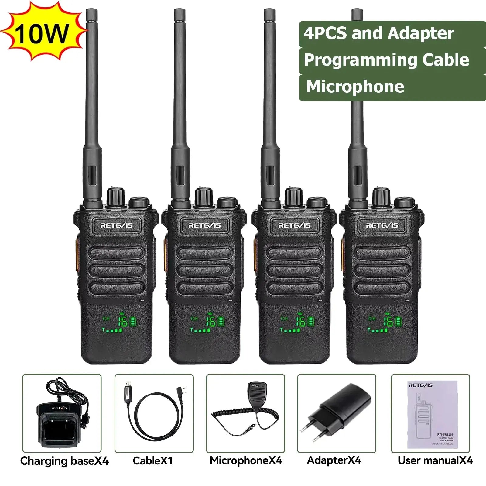 Retevis RT86 10W Walkie Talkie Professional Two Way Radio Long Range Walkie Talkie UHF Communication radio for Outdoor Business Ai-TechWorld 