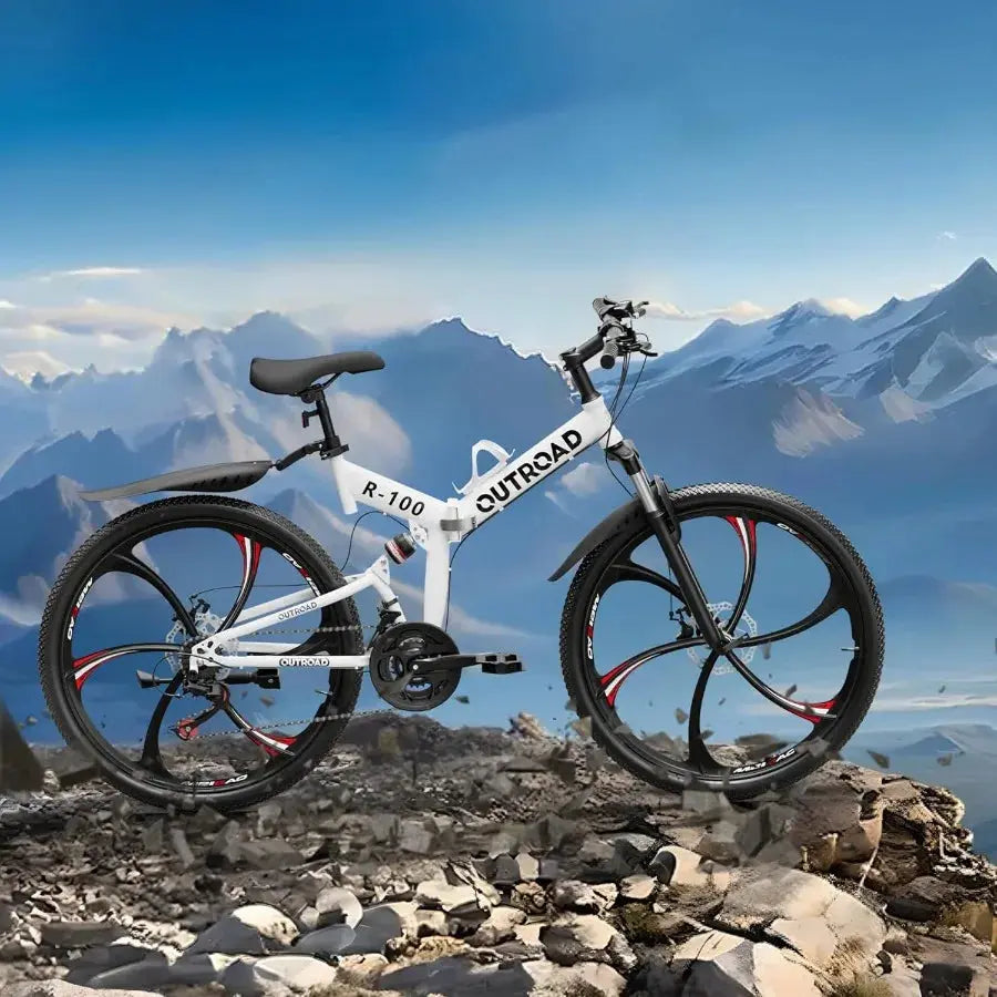 Outroad 26 Inch Folding Mountain Bike 21 Speed Full Suspension with Dual Disc Brake for Adults Men Women HighCarbon Steel Frame Ai-TechWorld 