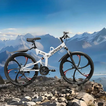 Outroad 26 Inch Folding Mountain Bike 21 Speed Full Suspension with Dual Disc Brake for Adults Men Women HighCarbon Steel Frame Ai-TechWorld 