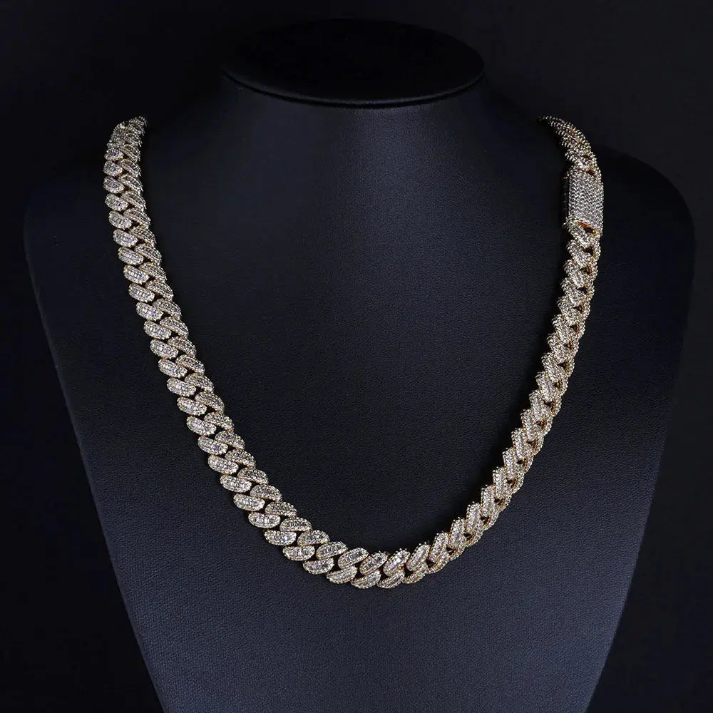 NUOYA Hip Hop Jewelry High Quality 12mm Bling Iced Cz Rectangle Diamond Prong Setting Cuban Link Necklace Homme Ai-TechWorld 