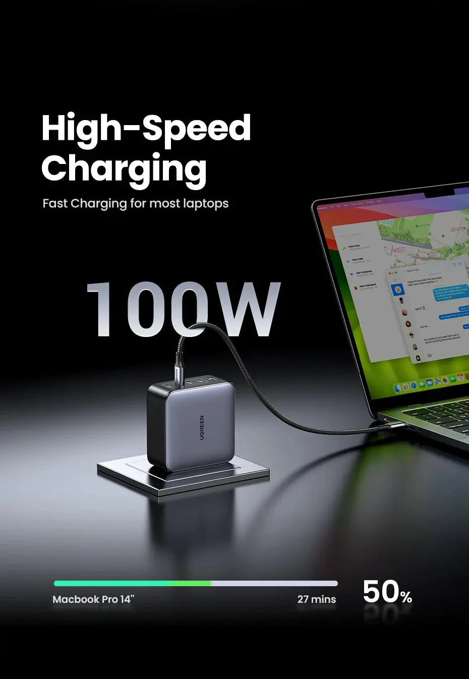 UGREEN 100W GaN Charger 5 Ports USB C Charger QC4.0 3.0 PPS For Macbook Air Laptop Tablet PDFast Charger For iPhone 16 15 14 Pro Ai-TechWorld 