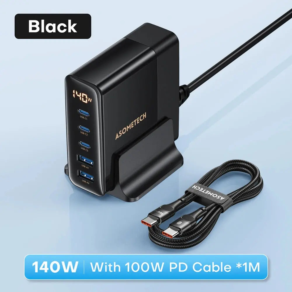 ASOMETECH 140W GaN USB Type C Fast Charger Multiple Ports QC4.0 PD Quick Charger For Macbook Laptop Tablet iPhone 14 Samsung S23 Ai-TechWorld 