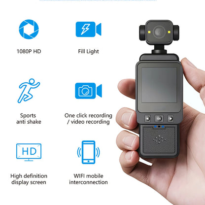 360 ° Rotating Handheld Mini Anti-shake Camera 1080P HD Display Screen WiFi Wireless Wearable Night Vision Outdoor Motion Camera Ai-TechWorld 