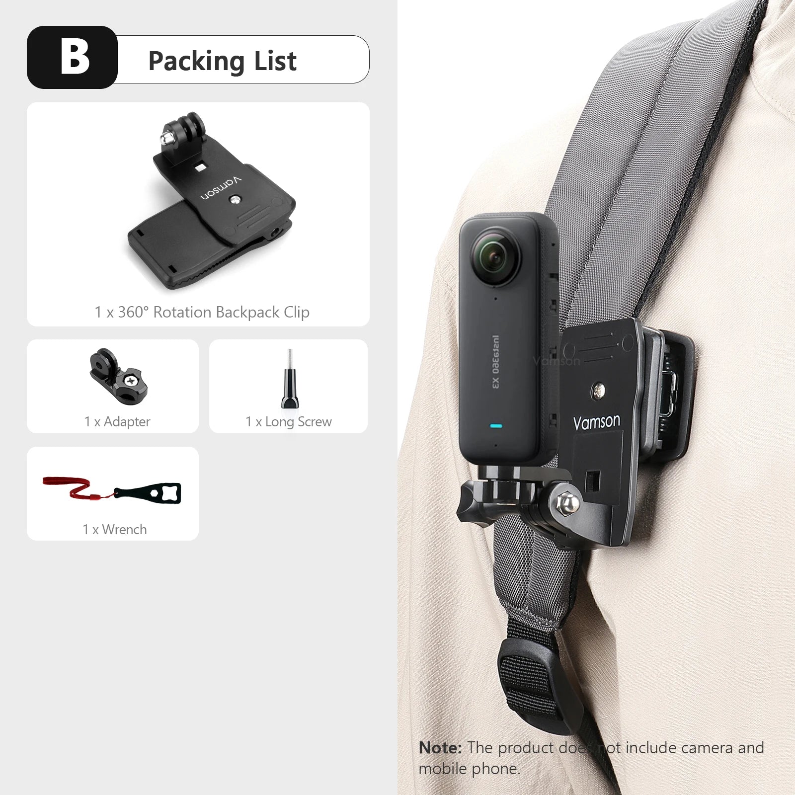 Vamson Backpack Clip for Insta360 x3 for GoPro Hero 11 10 9 Camera 360° Rotate Shoulder Belt Mount Accessories for Dji Action Ai-TechWorld 