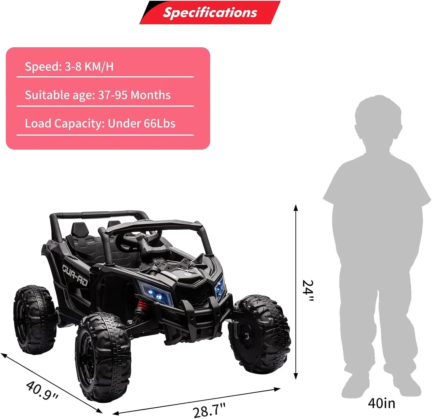 2 Seater Ride On Car, 24V Kids Ride On UTV Car w/Remote Control, 2×200W Motor Electric Vehicle LED Lights Off-Road Toy for Kids Ai-TechWorld 
