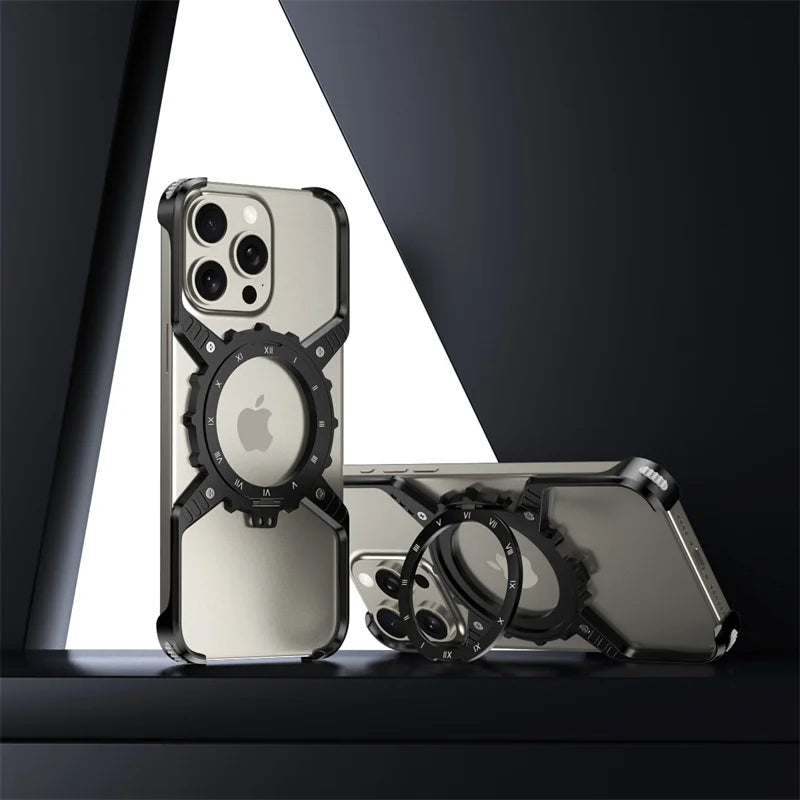 360° Stand X-shaped Mechanical For iPhone 17 14 13 15 16 Pro Max Plus gear Aluminium Magnetic Frameless Noctilucent Phone Cover Ai-TechWorld 