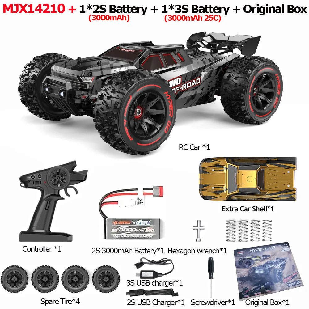 MJX 14209 14210 V3.0 1/14 RC Car 75km/h Brushless Hyper Go 2.4G Remote Control 4WD Off-road Racing RC Truck Electric Hobby Toy Ai-TechWorld 