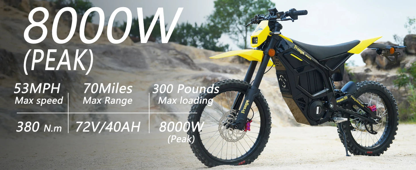 NEW Electric Dirt Bike Mid-Drive Motor 72V/40AH/8000W(Peak) 53MPH Electric Motorcycle Bike 380N.m Fast Charging Off-Road Bike Ai-TechWorld 