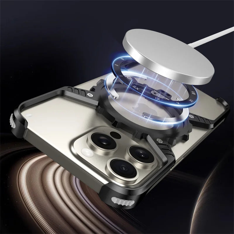 360° Stand X-shaped Mechanical For iPhone 17 14 13 15 16 Pro Max Plus gear Aluminium Magnetic Frameless Noctilucent Phone Cover Ai-TechWorld 