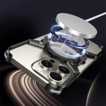 360° Stand X-shaped Mechanical For iPhone 17 14 13 15 16 Pro Max Plus gear Aluminium Magnetic Frameless Noctilucent Phone Cover Ai-TechWorld 