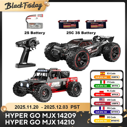 MJX 14209 14210 V3.0 1/14 RC Car 75km/h Brushless Hyper Go 2.4G Remote Control 4WD Off-road Racing RC Truck Electric Hobby Toy Ai-TechWorld 