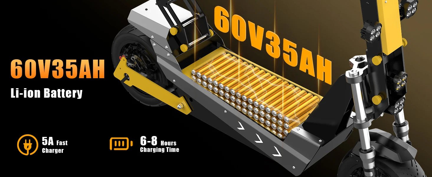 Terrosor 3000Wx2 Adult Electric Scooter Dual Motor Top Speed 50MPH,60V35AH, 11-inch Off-Road Tires Sport Folding EScooter Ai-TechWorld 