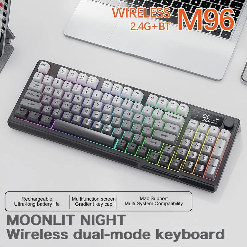 M96 Bluetooth Keyboard Wireless FREEWOLF Screen Gaming Keyboard,Electronic Screen, Multi-Device Connection,Ergonomics Gaming Ai-TechWorld   ai-techworld
